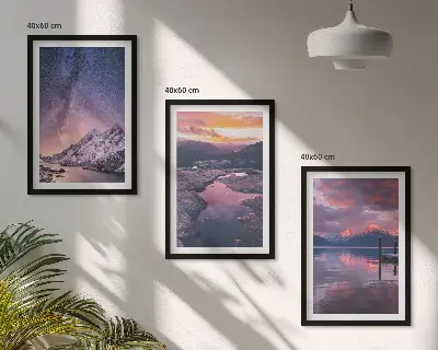 3er-Set Wandbilder mit Rahmen mit Motiven von Bergen, Wasser und wunderschönen Landschaften