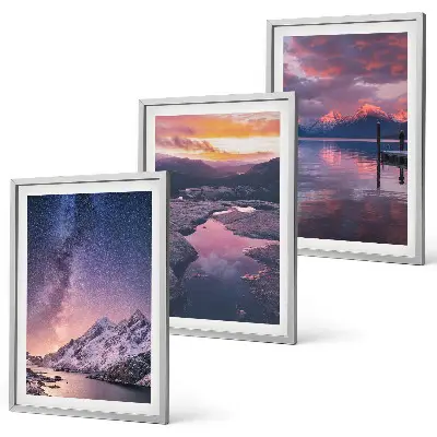 3er-Set Wandbilder mit Rahmen mit Motiven von Bergen, Wasser und wunderschönen Landschaften