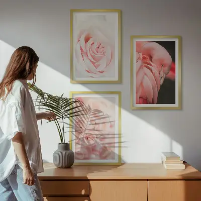Gerahmtes Bilderset mit Zartrosa Flamingos