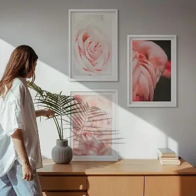 Gerahmtes Bilderset mit Zartrosa Flamingos