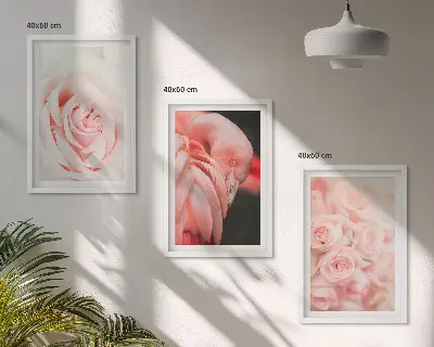Gerahmtes Bilderset mit Zartrosa Flamingos