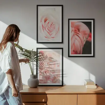 Gerahmtes Bilderset mit Zartrosa Flamingos