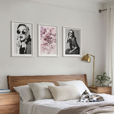 Bilder-3er-set mit rahmen Stilvolle Porträts von Frauen mit Blumen
