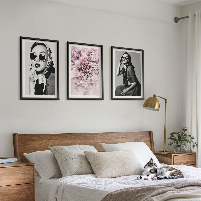 Bilder-3er-set mit rahmen Stilvolle Porträts von Frauen mit Blumen