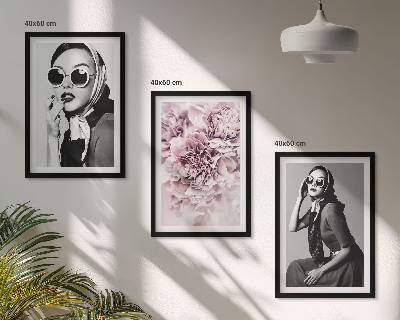 Bilder-3er-set mit rahmen Stilvolle Porträts von Frauen mit Blumen