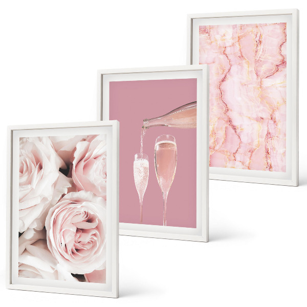 Gerahmtes bilderset Champagnerfarbene Rosen, Marmorhintergrund