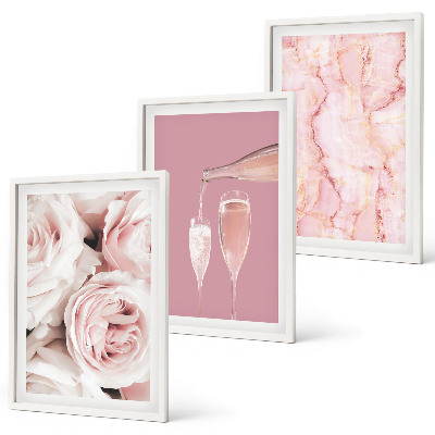 Gerahmtes bilderset Champagnerfarbene Rosen, Marmorhintergrund