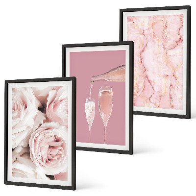 Gerahmtes bilderset Champagnerfarbene Rosen, Marmorhintergrund