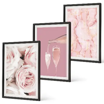 Gerahmtes Bilderset mit champagnerfarbenen Rosen auf Marmorhintergrund