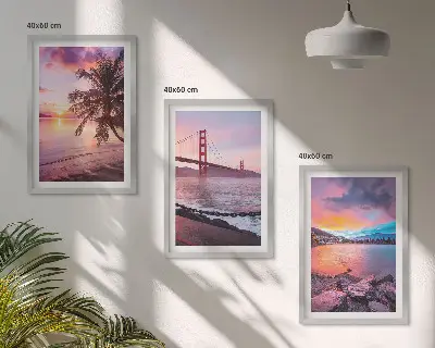 Bilder-3er-Set mit Rahmen Sonnenuntergangsbrücke Landschaftsmotiv