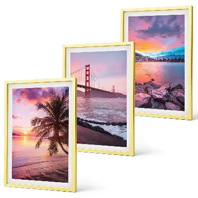 Bilder-3er-Set mit Rahmen Sonnenuntergangsbrücke Landschaftsmotiv