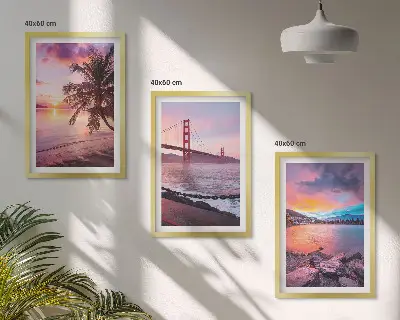 Bilder-3er-Set mit Rahmen Sonnenuntergangsbrücke Landschaftsmotiv