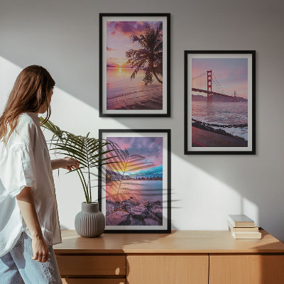 Bilder-3er-set mit rahmen Sonnenuntergangsbrücke Landschaft
