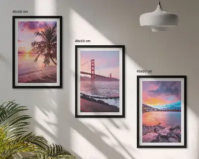 Bilder-3er-Set mit Rahmen Sonnenuntergangsbrücke Landschaftsmotiv