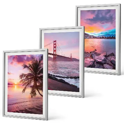Bilder-3er-Set mit Rahmen Sonnenuntergangsbrücke Landschaftsmotiv
