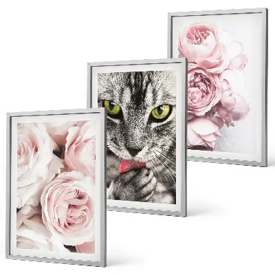 Gerahmtes Bilderset mit Motiv Katze in rosa Blumen