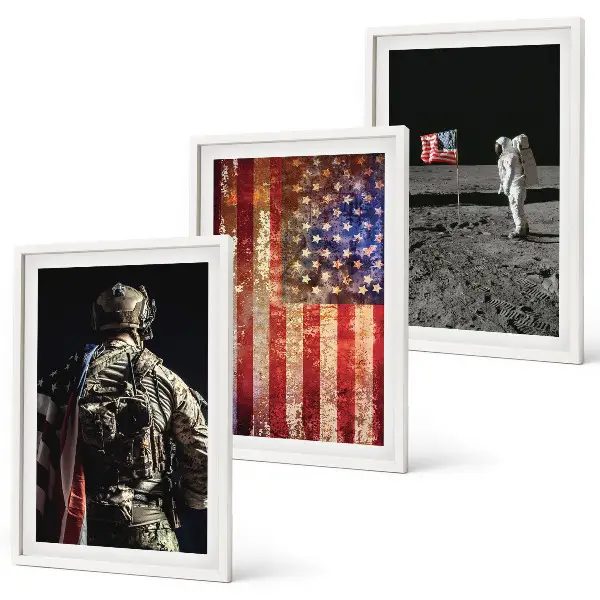 Gerahmtes Bilderset amerikanische Symbole mit USA-Flagge
