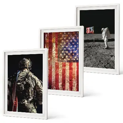 Gerahmtes Bilderset amerikanische Symbole mit USA-Flagge