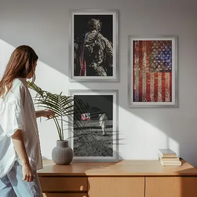 Gerahmtes Bilderset amerikanische Symbole mit USA-Flagge