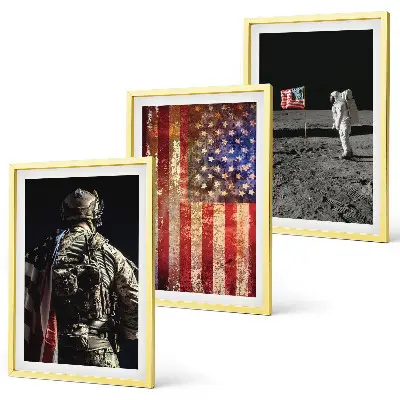 Gerahmtes Bilderset amerikanische Symbole mit USA-Flagge