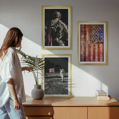 Gerahmtes Bilderset amerikanische Symbole mit USA-Flagge