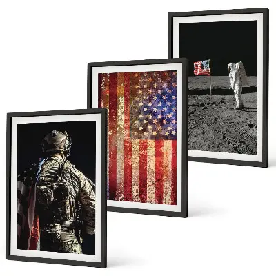 Gerahmtes Bilderset amerikanische Symbole mit USA-Flagge