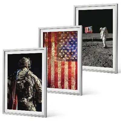 Gerahmtes Bilderset amerikanische Symbole mit USA-Flagge