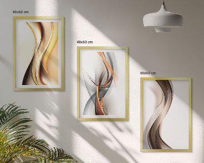 Bilder-3er-set mit rahmen Gelbgrau-braune Wellen