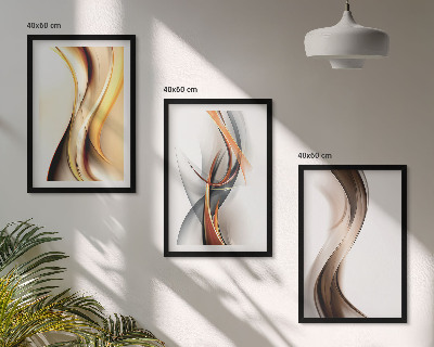 Bilder-3er-set mit rahmen Gelbgrau-braune Wellen