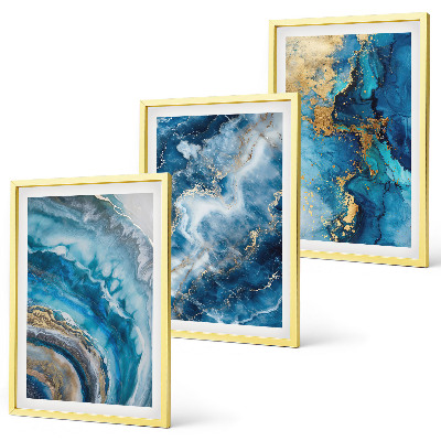 Bilder-3er-set mit rahmen Blaue abstrakte Muster