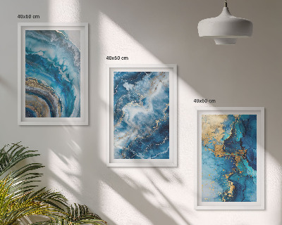 Bilder-3er-set mit rahmen Blaue abstrakte Muster