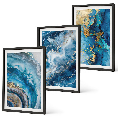 Bilder-3er-set mit rahmen Blaue abstrakte Muster