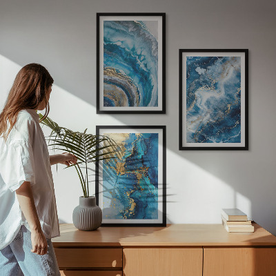 Bilder-3er-set mit rahmen Blaue abstrakte Muster