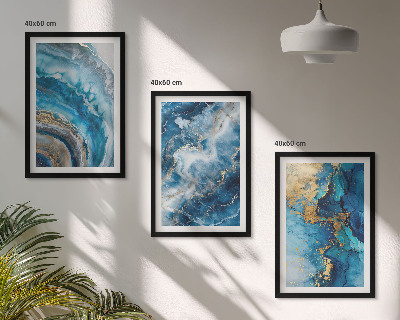 Bilder-3er-set mit rahmen Blaue abstrakte Muster
