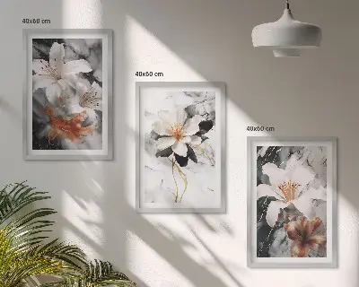 Gerahmtes Bilderset mit Blumen Motiv in Schwarz und Weiß sowie Marmoroptik