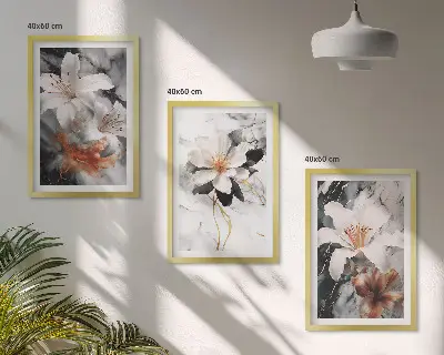 Gerahmtes Bilderset mit Blumen Motiv in Schwarz und Weiß sowie Marmoroptik