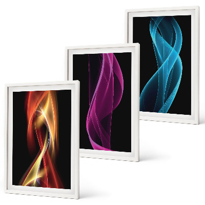 Bilder-3er-set mit rahmen Neonwellenlinien auf dunklem Hintergrund