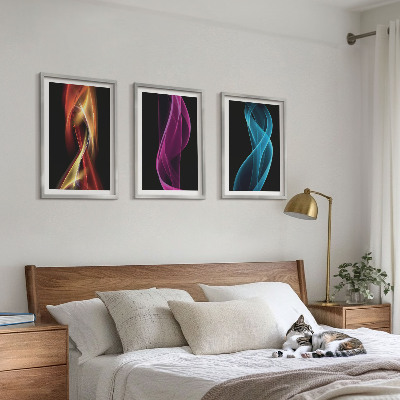 Bilder-3er-set mit rahmen Neonwellenlinien auf dunklem Hintergrund