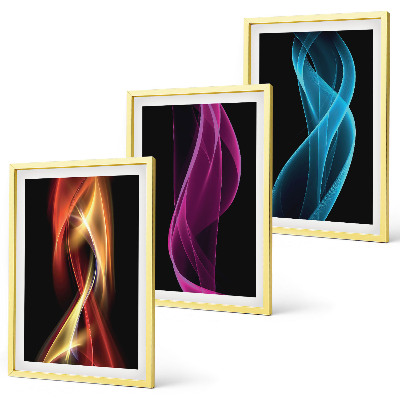 Bilder-3er-set mit rahmen Neonwellenlinien auf dunklem Hintergrund