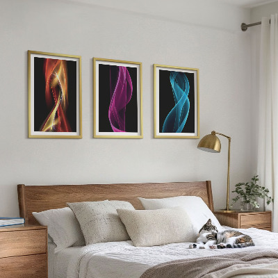 Bilder-3er-set mit rahmen Neonwellenlinien auf dunklem Hintergrund