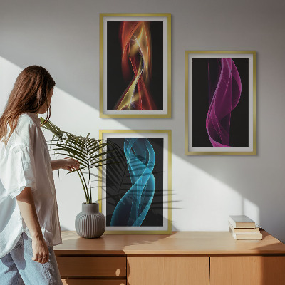 Bilder-3er-set mit rahmen Neonwellenlinien auf dunklem Hintergrund