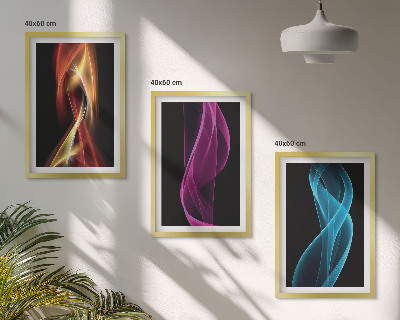 Bilder-3er-set mit rahmen Neonwellenlinien auf dunklem Hintergrund