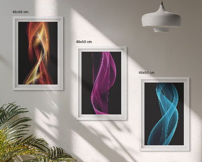 Bilder-3er-set mit rahmen Neonwellenlinien auf dunklem Hintergrund