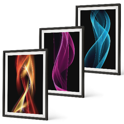 Bilder-3er-set mit rahmen Neonwellenlinien auf dunklem Hintergrund
