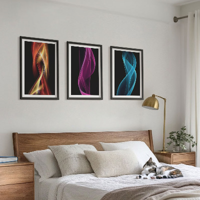 Bilder-3er-set mit rahmen Neonwellenlinien auf dunklem Hintergrund