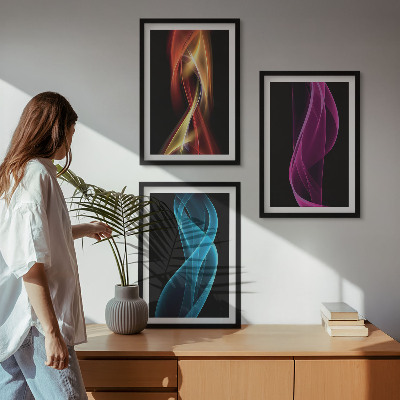 Bilder-3er-set mit rahmen Neonwellenlinien auf dunklem Hintergrund