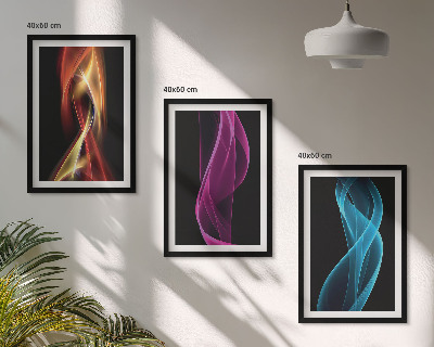 Bilder-3er-set mit rahmen Neonwellenlinien auf dunklem Hintergrund