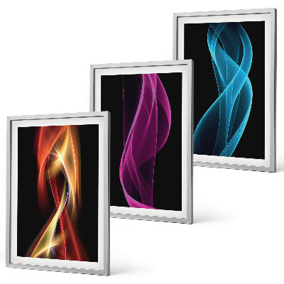 Bilder-3er-set mit rahmen Neonwellenlinien auf dunklem Hintergrund