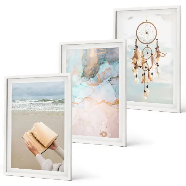 Abstraktes Meeresbild Boho 3er-Set mit Rahmen