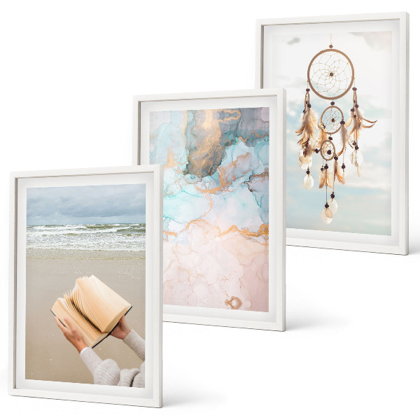 Bilder-3er-set mit rahmen Abstraktes Meeresbuch Boho